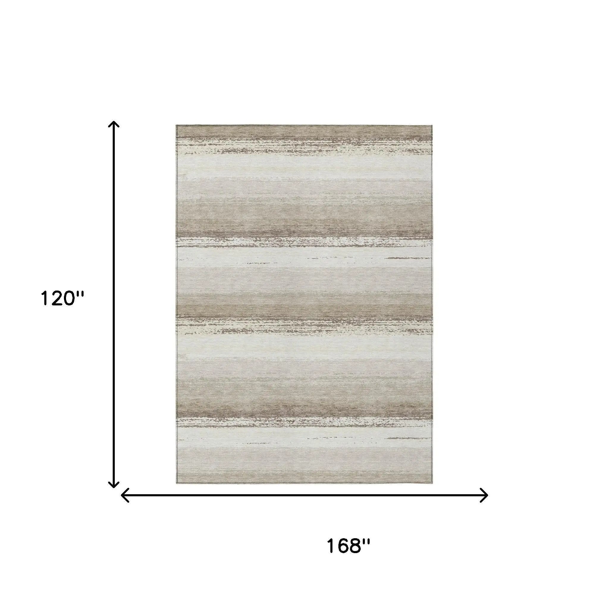 10' X 14' Ivory And Linen Striped Washable Indoor Outdoor Area Rug Homeroots Outdoor