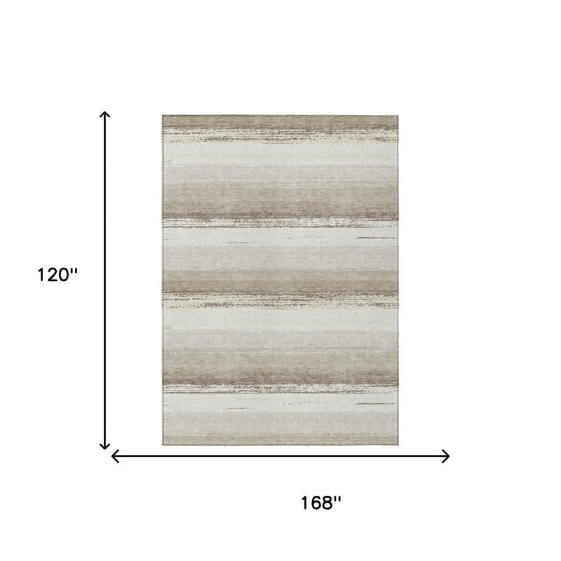 10' X 14' Ivory And Linen Striped Washable Indoor Outdoor Area Rug Homeroots Outdoor