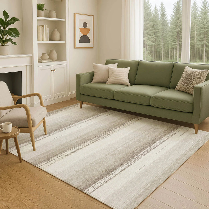 10' X 14' Ivory And Linen Striped Washable Indoor Outdoor Area Rug Homeroots Outdoor