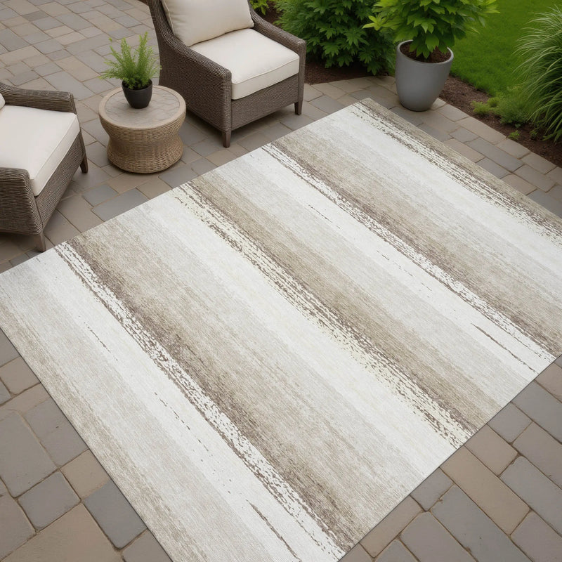 10' X 14' Ivory And Linen Striped Washable Indoor Outdoor Area Rug Homeroots Outdoor
