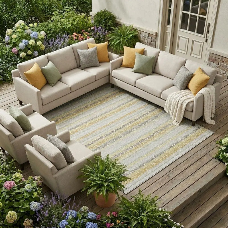 10' X 14' Ivory And Linen Striped Washable Indoor Outdoor Area Rug Homeroots Outdoor