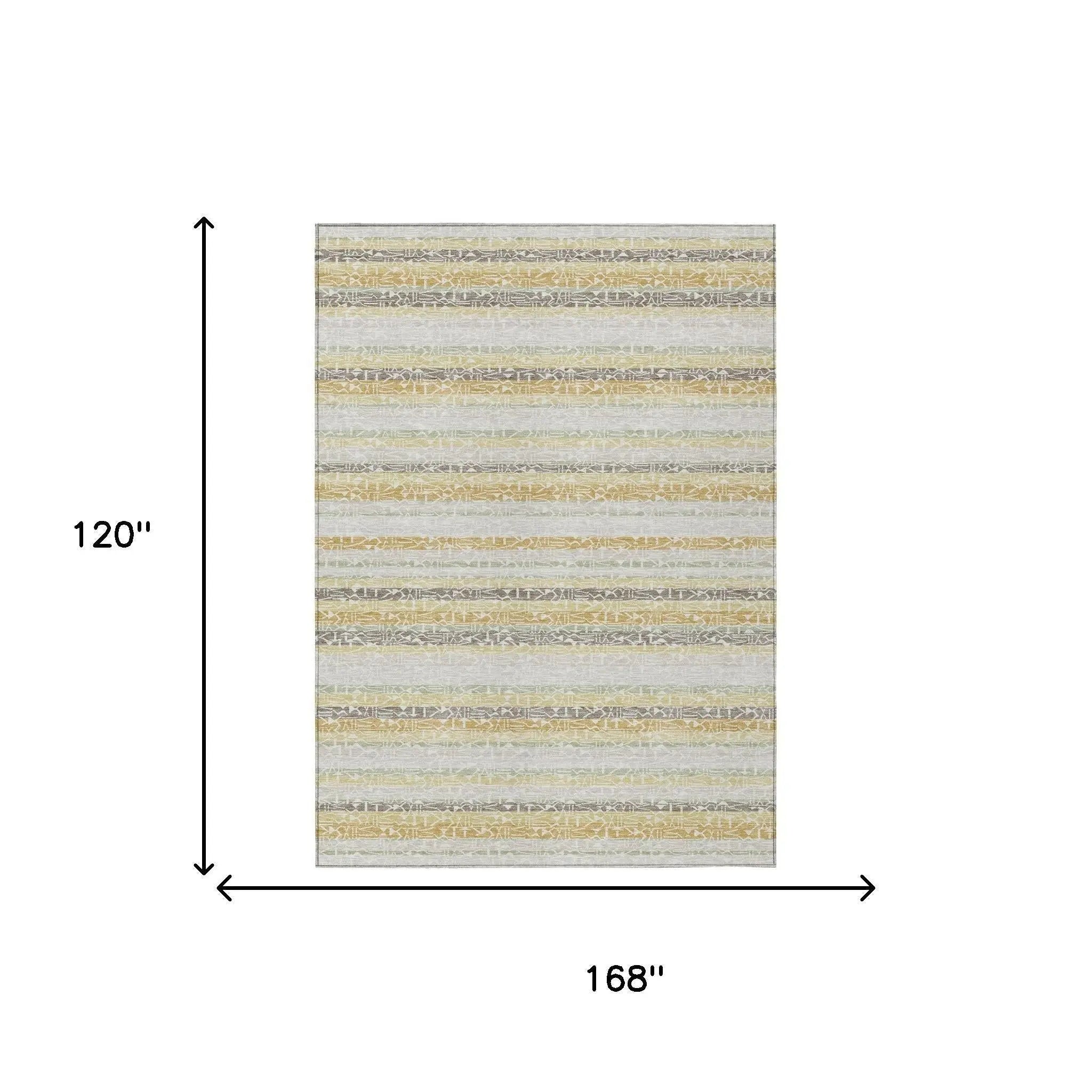 10' X 14' Ivory And Linen Striped Washable Indoor Outdoor Area Rug Homeroots Outdoor