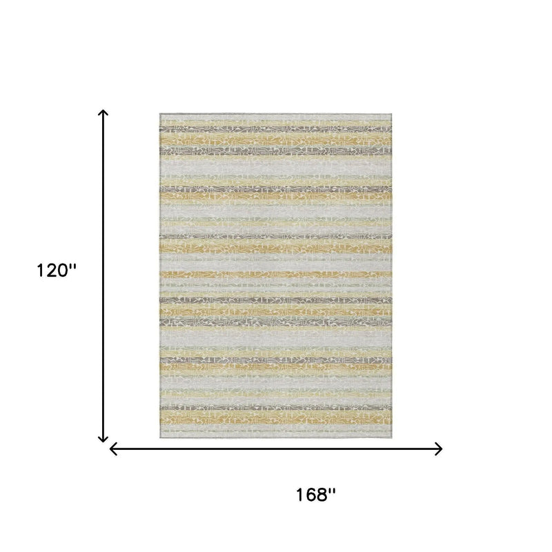 10' X 14' Ivory And Linen Striped Washable Indoor Outdoor Area Rug Homeroots Outdoor