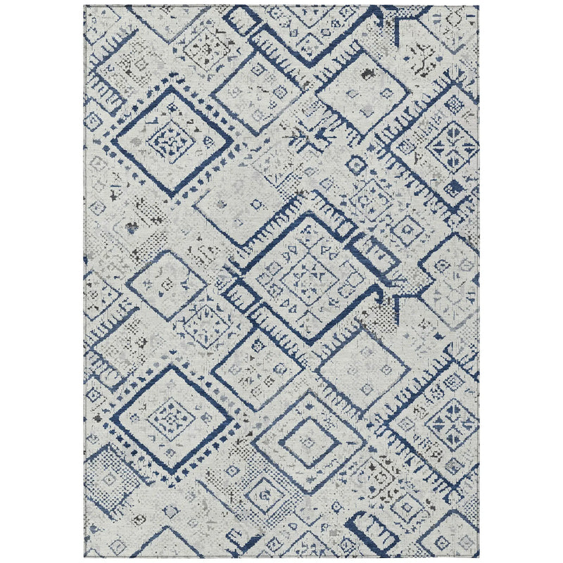 10' X 14' Ivory And Navy Blue Geometric Washable Indoor Outdoor Area Rug Homeroots Outdoor