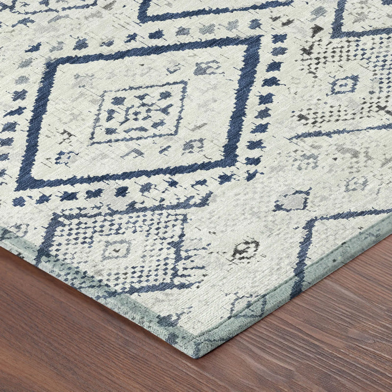 10' X 14' Ivory And Navy Blue Geometric Washable Indoor Outdoor Area Rug Homeroots Outdoor