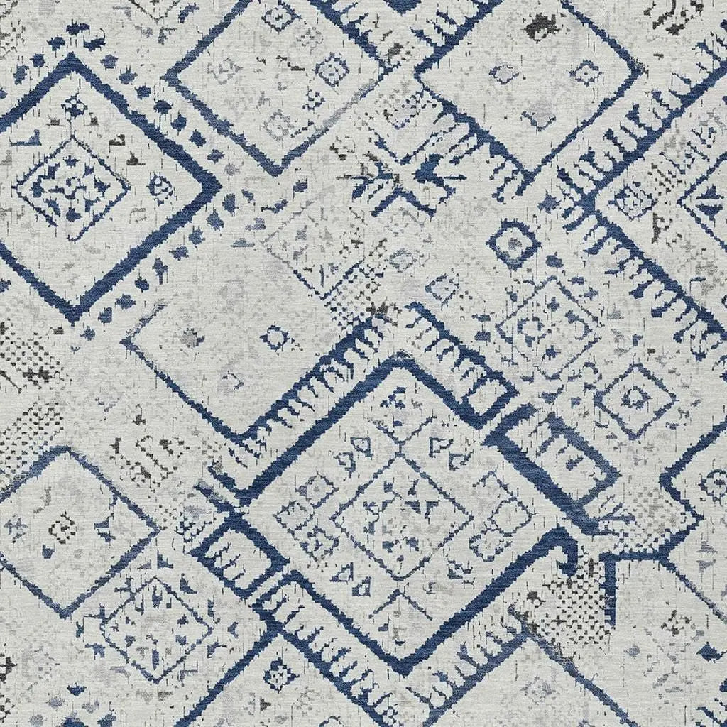 10' X 14' Ivory And Navy Blue Geometric Washable Indoor Outdoor Area Rug Homeroots Outdoor