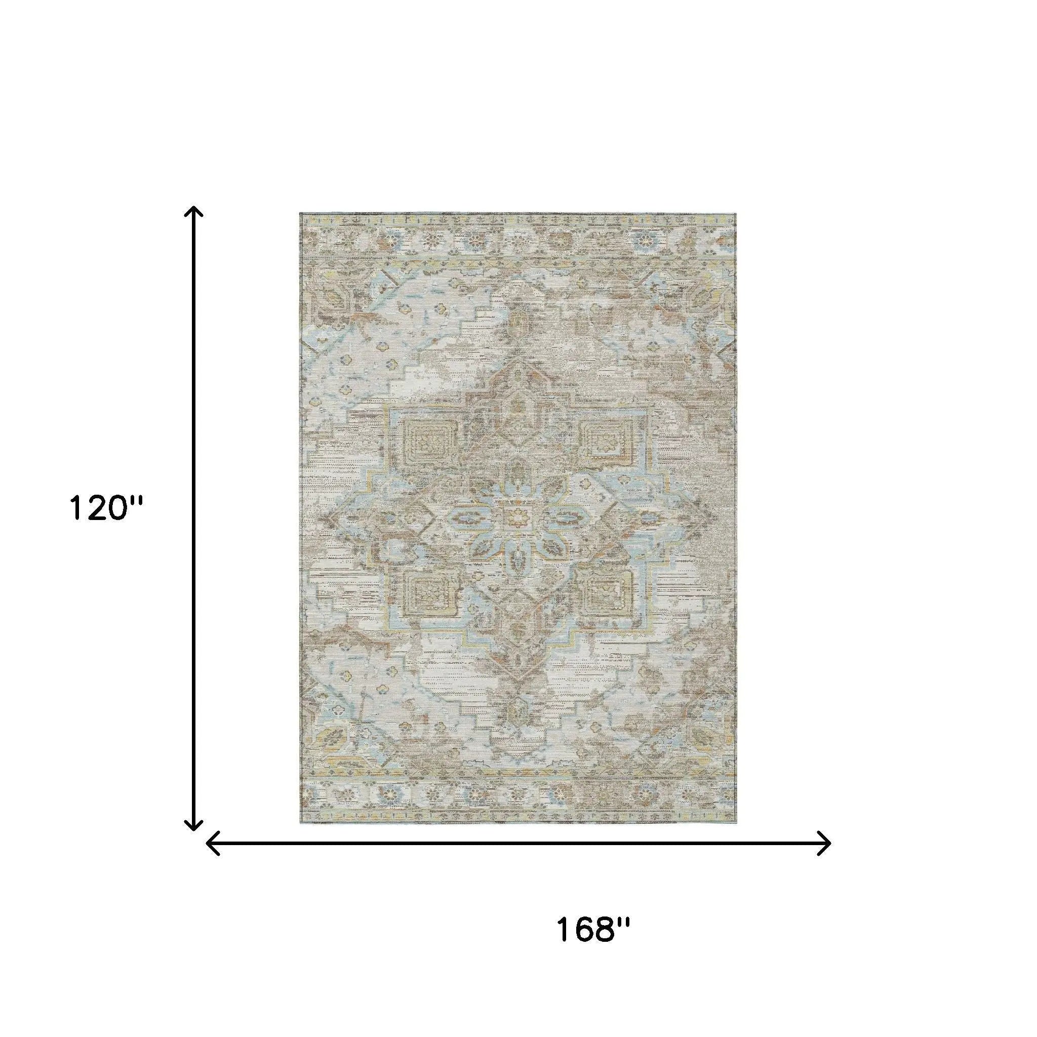 10' X 14' Ivory And Orange Oriental Washable Indoor Outdoor Area Rug Homeroots Outdoor