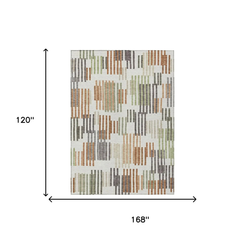 10' X 14' Ivory And Orange Striped Washable Indoor Outdoor Area Rug Homeroots Outdoor