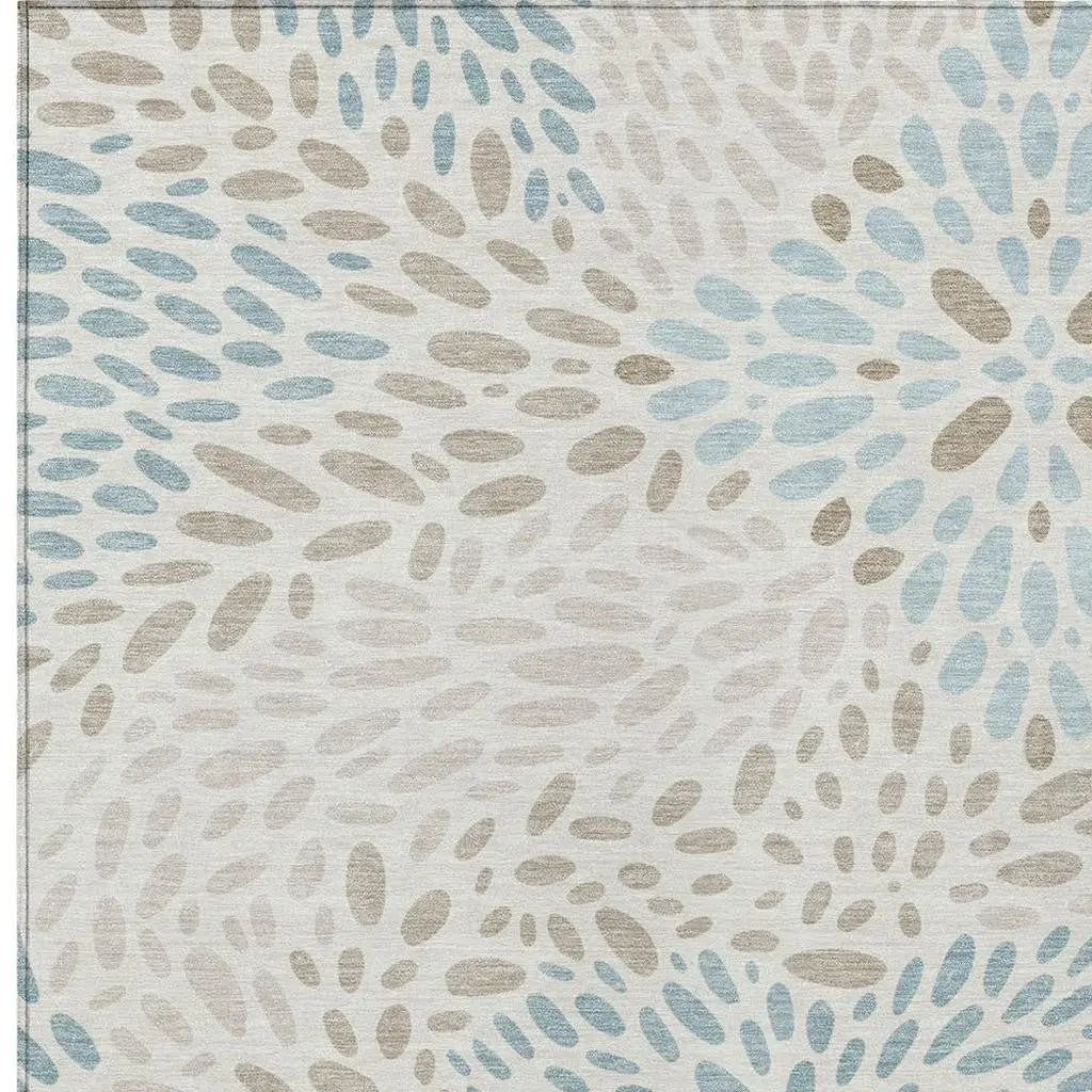10' X 14' Ivory And Pearl Abstract Washable Indoor Outdoor Area Rug Homeroots Outdoor