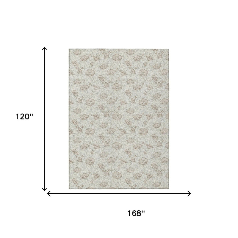 10' X 14' Ivory And Pearl Floral Washable Indoor Outdoor Area Rug Homeroots Outdoor