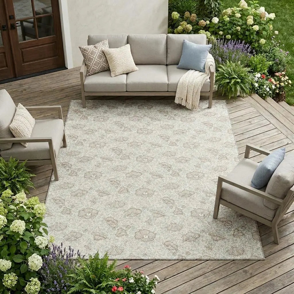10' X 14' Ivory And Pearl Floral Washable Indoor Outdoor Area Rug Homeroots Outdoor