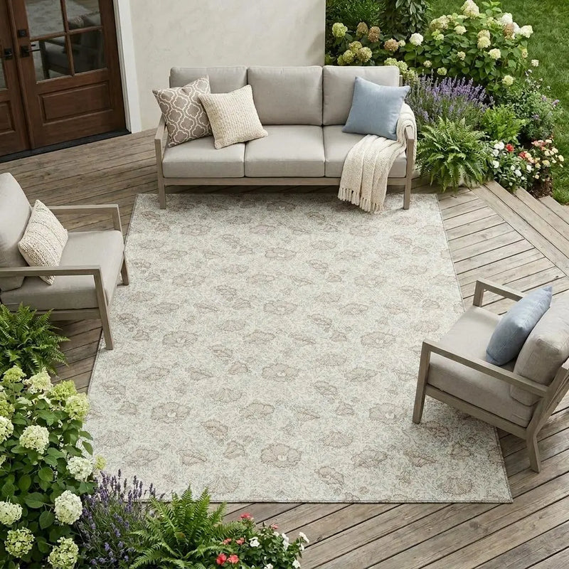 10' X 14' Ivory And Pearl Floral Washable Indoor Outdoor Area Rug Homeroots Outdoor