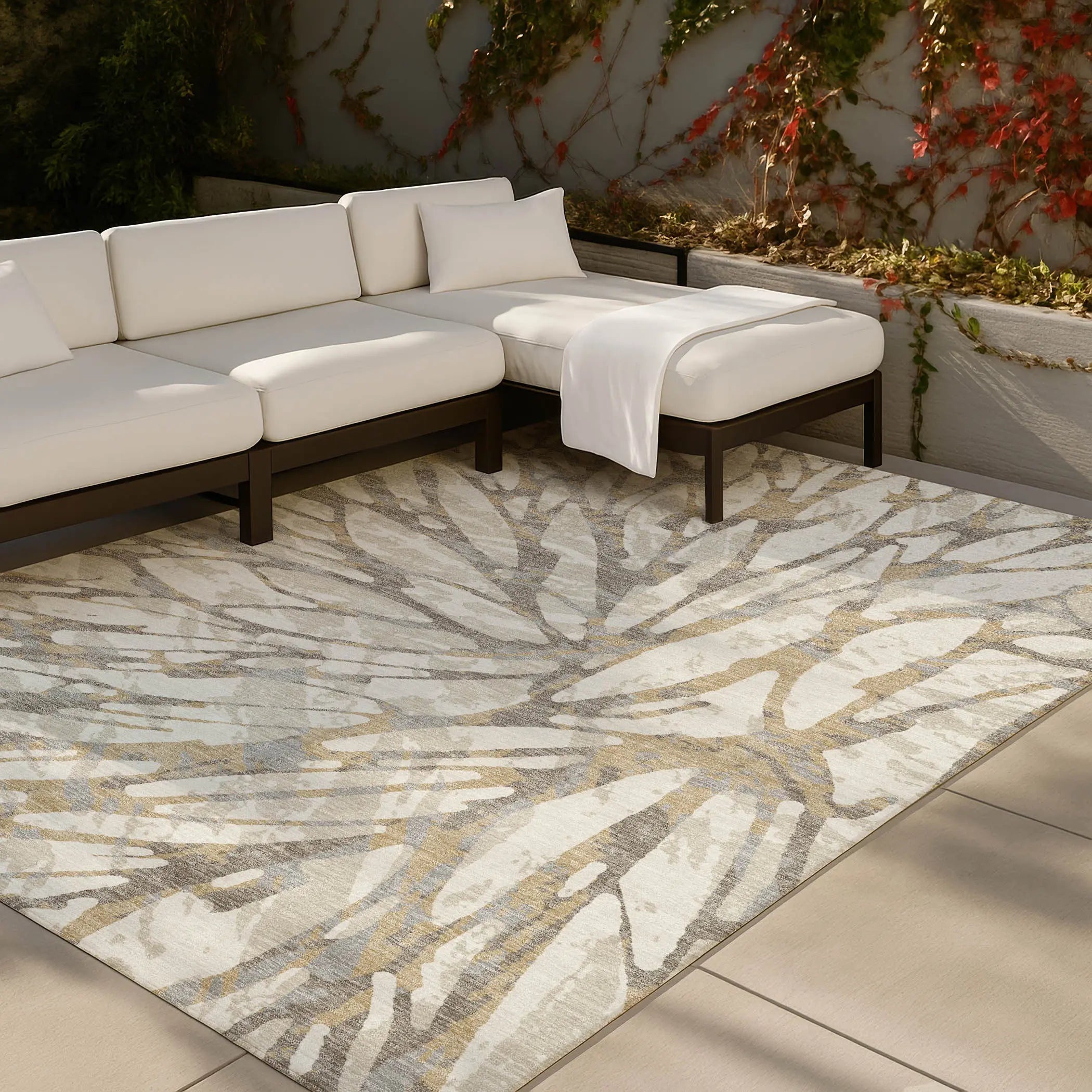 10' X 14' Ivory And Pewter Abstract Washable Indoor Outdoor Area Rug Homeroots Outdoor