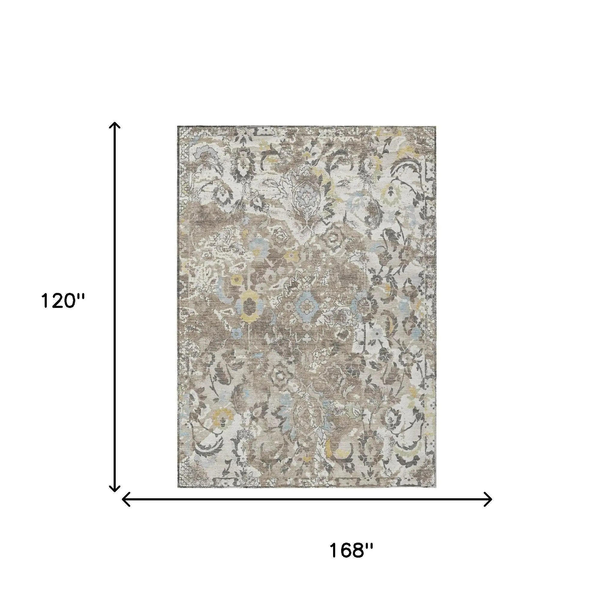 10' X 14' Ivory And Pewter Floral Washable Indoor Outdoor Area Rug Homeroots Outdoor