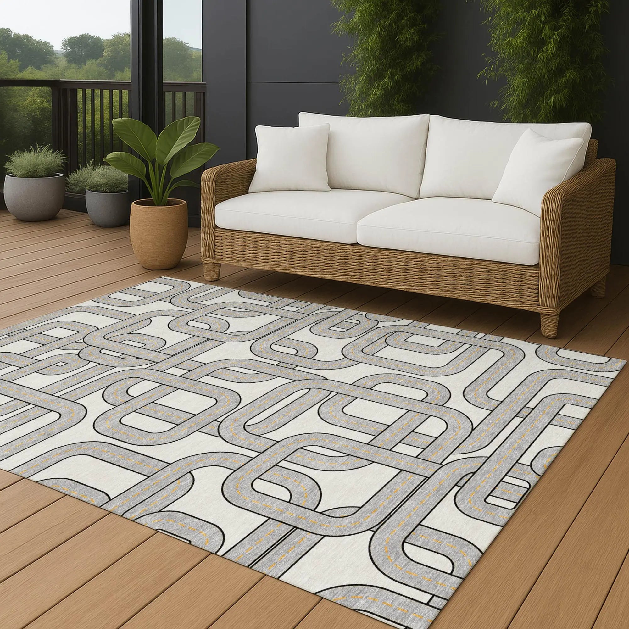 10' X 14' Ivory And Pewter Geometric Washable Indoor Outdoor Area Rug Homeroots Outdoor