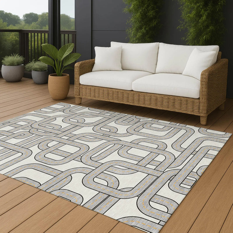 10' X 14' Ivory And Pewter Geometric Washable Indoor Outdoor Area Rug Homeroots Outdoor