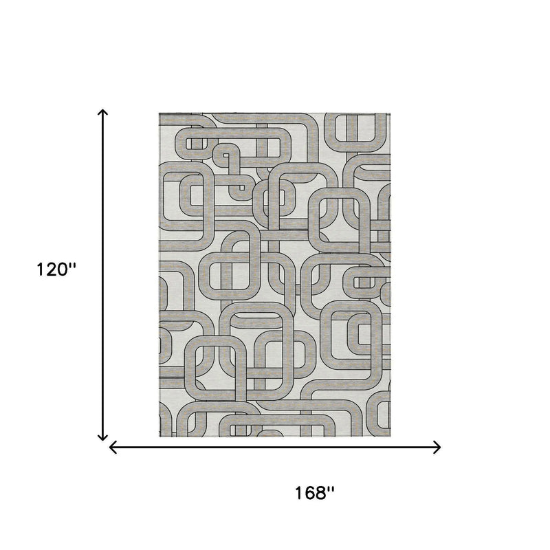 10' X 14' Ivory And Pewter Geometric Washable Indoor Outdoor Area Rug Homeroots Outdoor