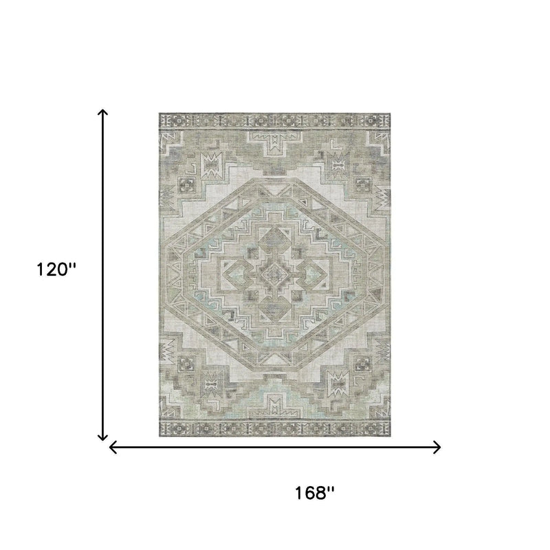 10' X 14' Ivory And Pewter Southwestern Washable Indoor Outdoor Area Rug Homeroots Outdoor