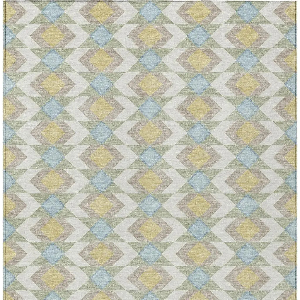 10' X 14' Ivory And Saffron Geometric Washable Indoor Outdoor Area Rug Homeroots Outdoor