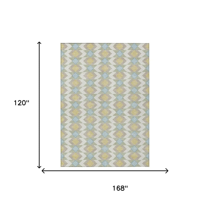 10' X 14' Ivory And Saffron Geometric Washable Indoor Outdoor Area Rug Homeroots Outdoor