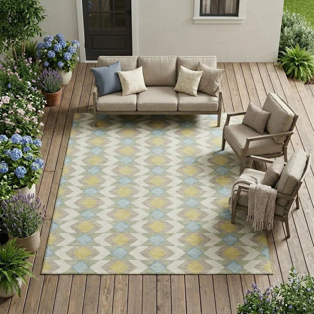 10' X 14' Ivory And Saffron Geometric Washable Indoor Outdoor Area Rug Homeroots Outdoor