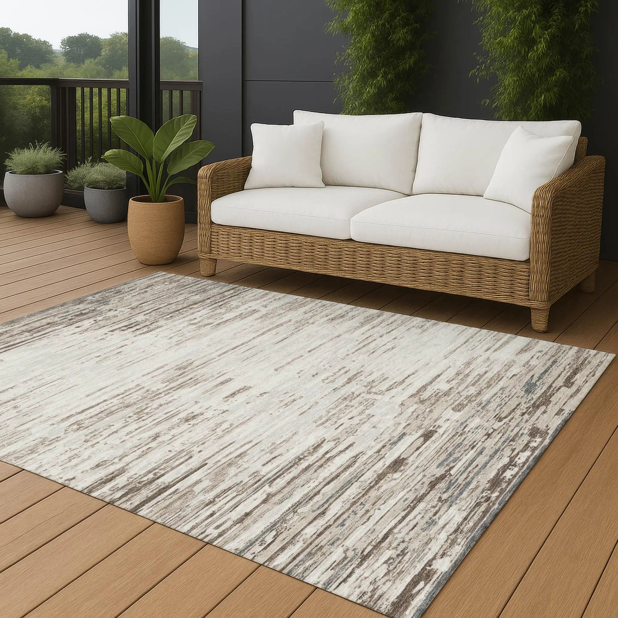 10' X 14' Ivory And Silver Abstract Washable Indoor Outdoor Area Rug Homeroots Outdoor