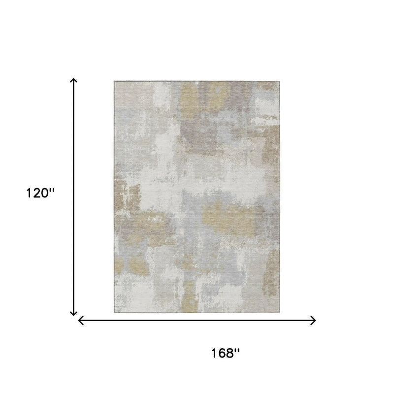 10' X 14' Ivory And Silver Abstract Washable Indoor Outdoor Area Rug Homeroots Outdoor