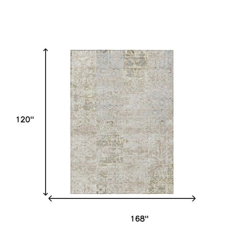 10' X 14' Ivory And Silver Abstract Washable Indoor Outdoor Area Rug Homeroots Outdoor