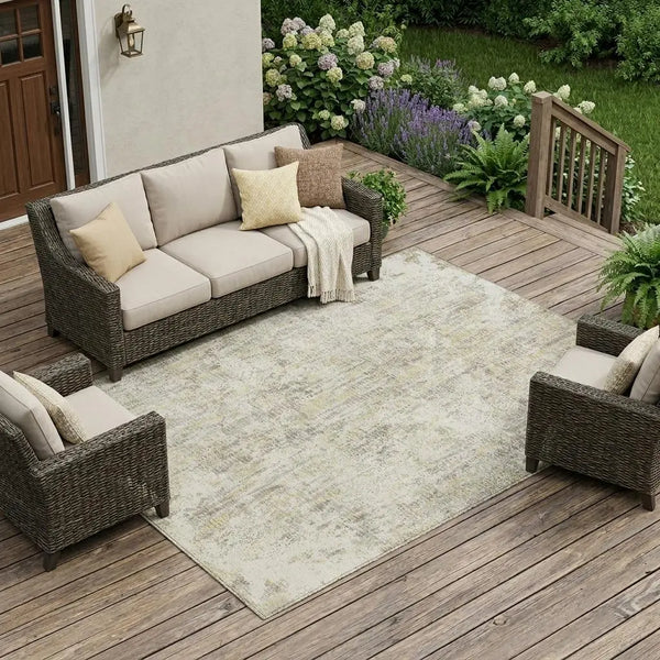 10' X 14' Ivory And Silver Abstract Washable Indoor Outdoor Area Rug Homeroots Outdoor