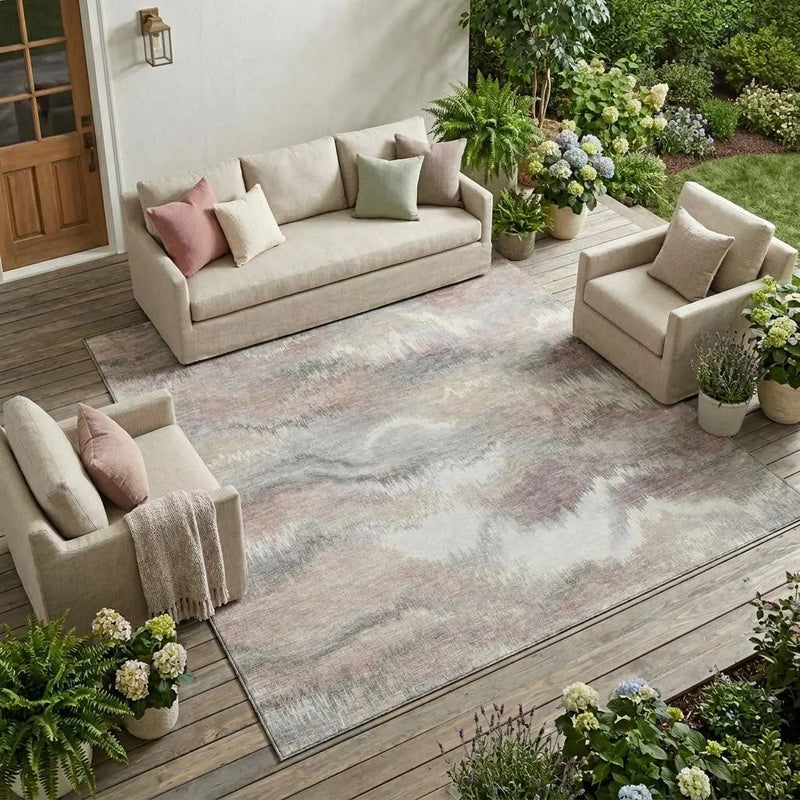 10' X 14' Ivory And Silver Abstract Washable Indoor Outdoor Area Rug Homeroots Outdoor