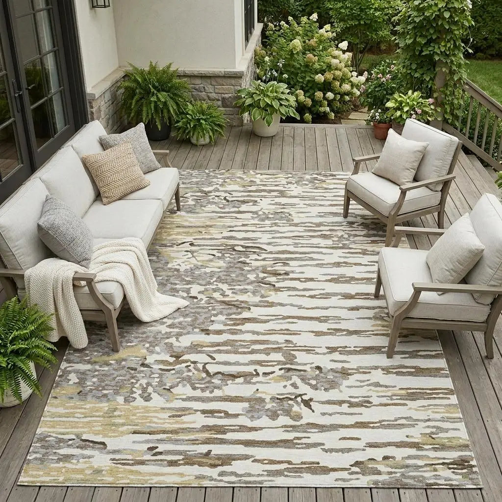10' X 14' Ivory And Silver Abstract Washable Indoor Outdoor Area Rug Homeroots Outdoor