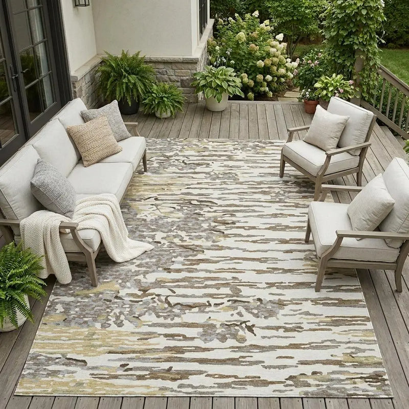 10' X 14' Ivory And Silver Abstract Washable Indoor Outdoor Area Rug Homeroots Outdoor