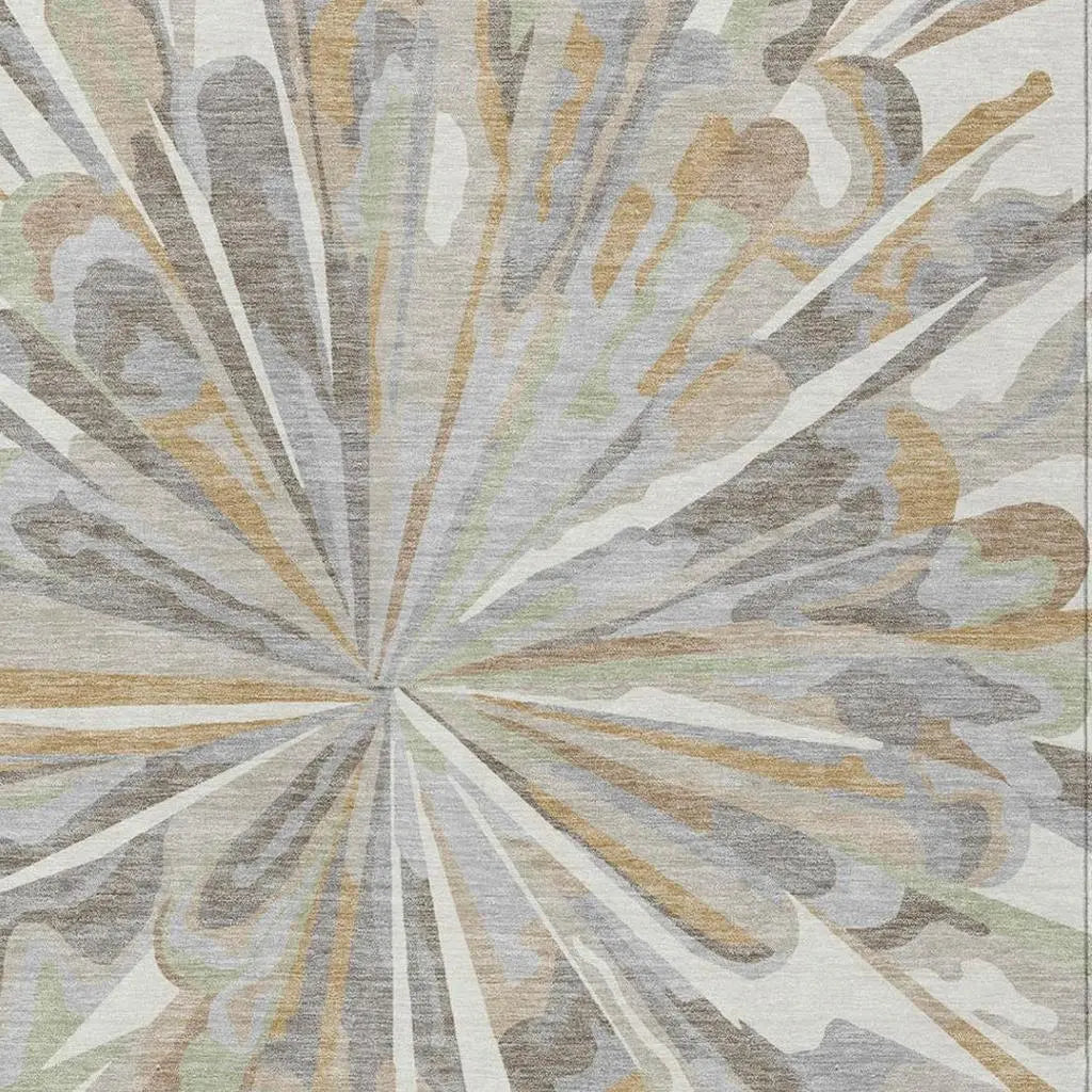 10' X 14' Ivory And Silver Abstract Washable Indoor Outdoor Area Rug Homeroots Outdoor