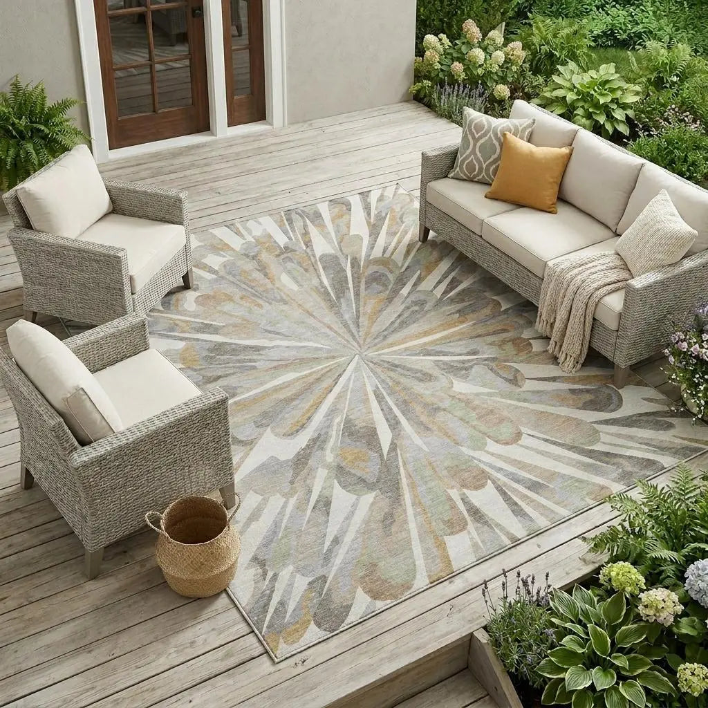 10' X 14' Ivory And Silver Abstract Washable Indoor Outdoor Area Rug Homeroots Outdoor
