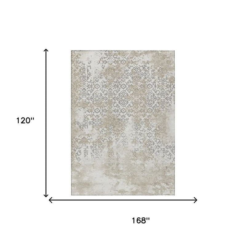 10' X 14' Ivory And Silver Abstract Washable Indoor Outdoor Area Rug Homeroots Outdoor