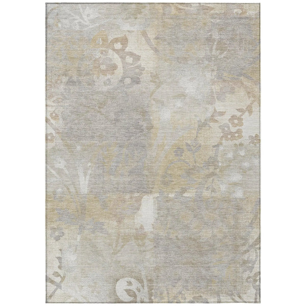 10' X 14' Ivory And Silver Botanical Leaves Washable Indoor Outdoor Area Rug Homeroots Outdoor