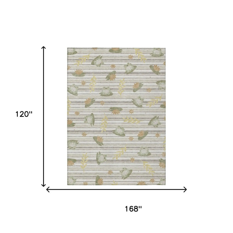10' X 14' Ivory And Silver Botanical Leaves Washable Indoor Outdoor Area Rug Homeroots Outdoor