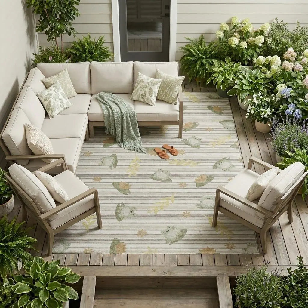 10' X 14' Ivory And Silver Botanical Leaves Washable Indoor Outdoor Area Rug Homeroots Outdoor