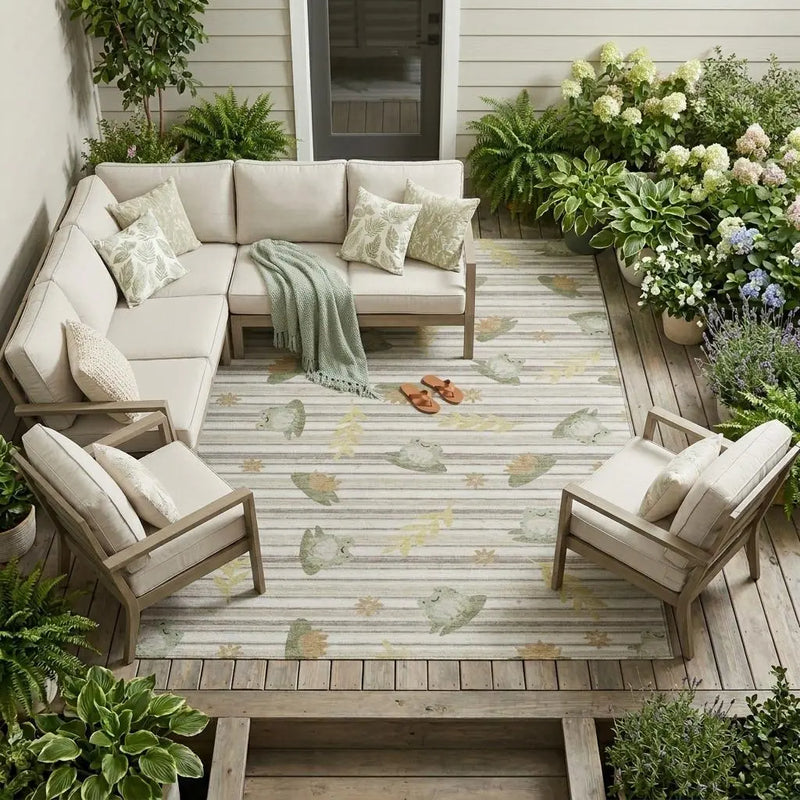 10' X 14' Ivory And Silver Botanical Leaves Washable Indoor Outdoor Area Rug Homeroots Outdoor