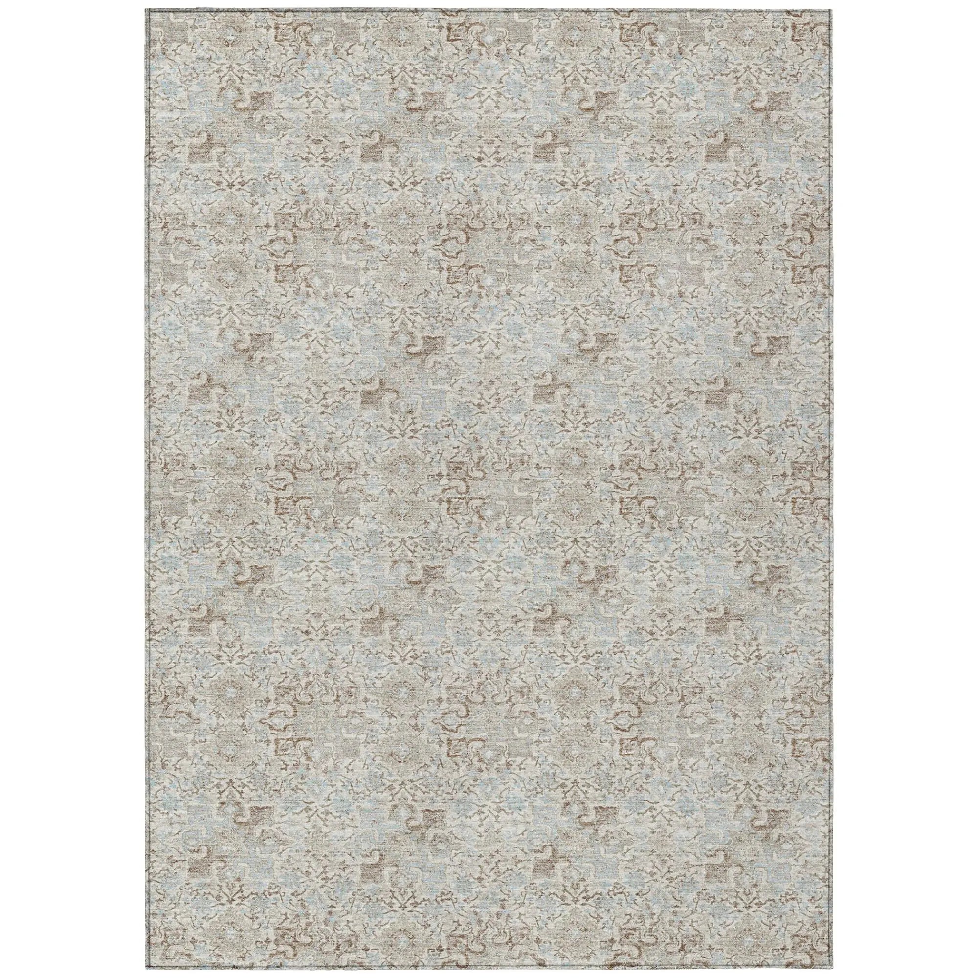 10' X 14' Ivory And Silver Damask Washable Indoor Outdoor Area Rug Homeroots Outdoor