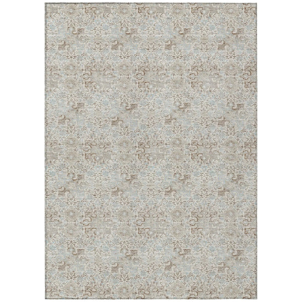 10' X 14' Ivory And Silver Damask Washable Indoor Outdoor Area Rug Homeroots Outdoor