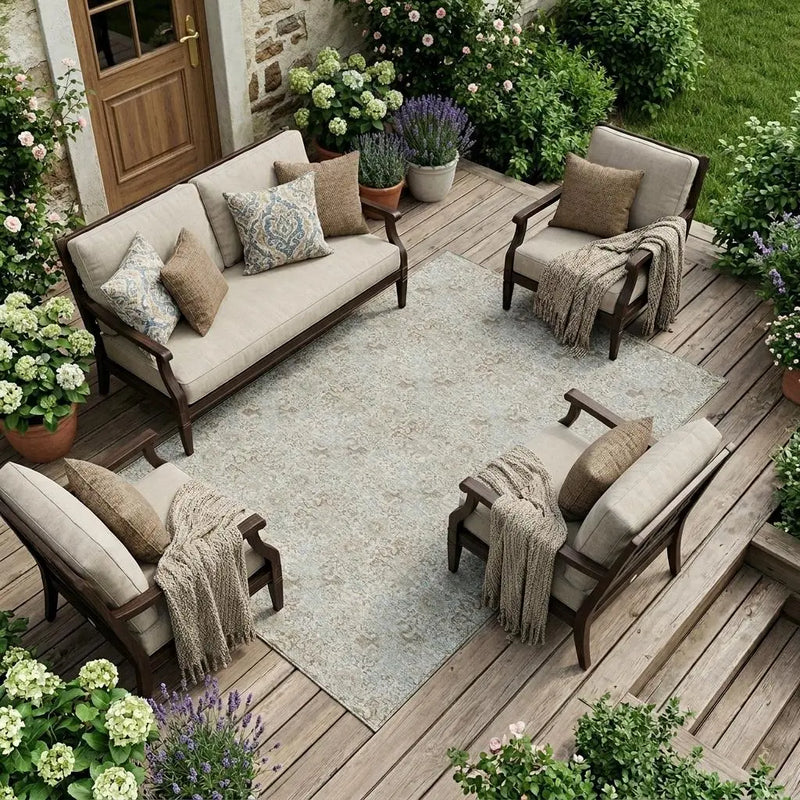 10' X 14' Ivory And Silver Damask Washable Indoor Outdoor Area Rug Homeroots Outdoor