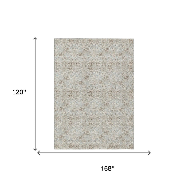 10' X 14' Ivory And Silver Damask Washable Indoor Outdoor Area Rug Homeroots Outdoor