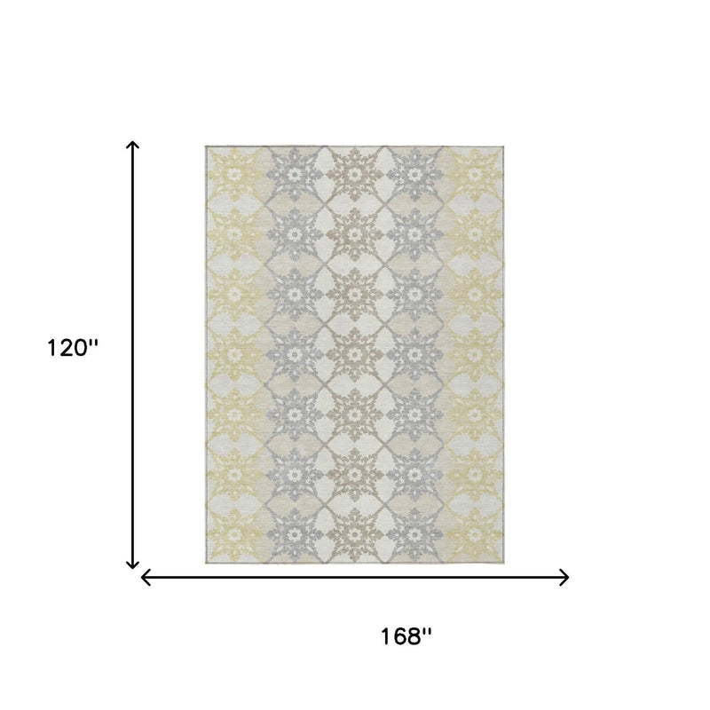 10' X 14' Ivory And Silver Floral Medallion Washable Indoor Outdoor Area Rug Homeroots Outdoor