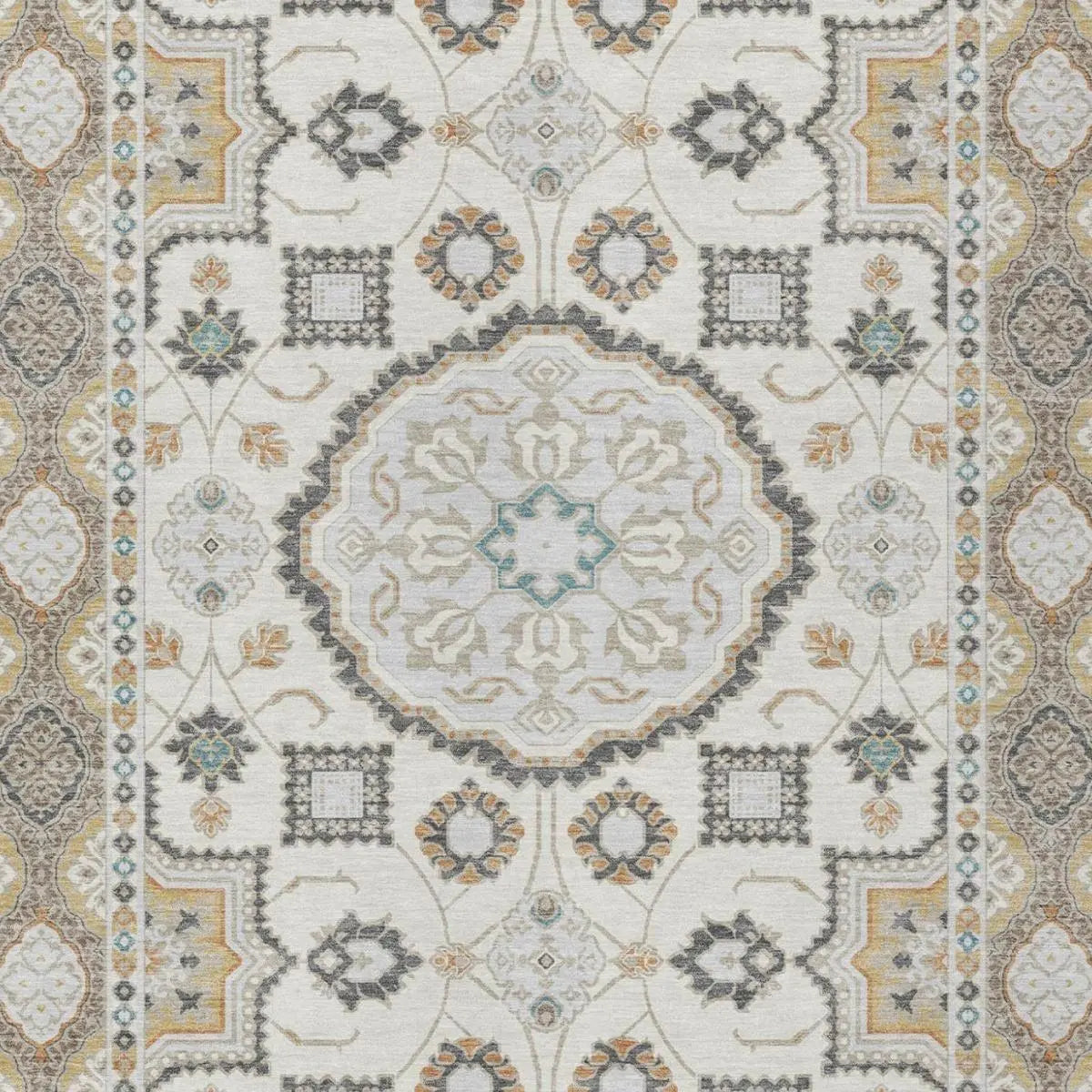 10' X 14' Ivory And Silver Floral Medallion Washable Indoor Outdoor Area Rug Homeroots Outdoor