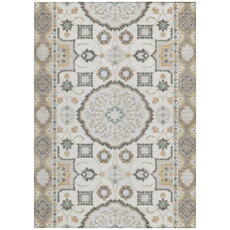10' X 14' Ivory And Silver Floral Medallion Washable Indoor Outdoor Area Rug Homeroots Outdoor