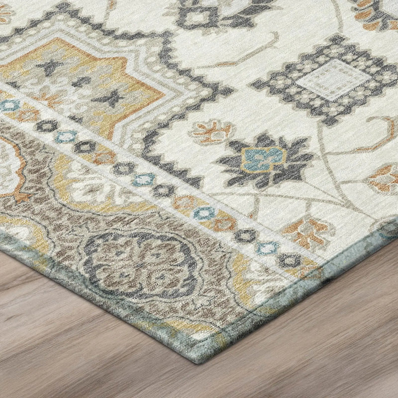 10' X 14' Ivory And Silver Floral Medallion Washable Indoor Outdoor Area Rug Homeroots Outdoor
