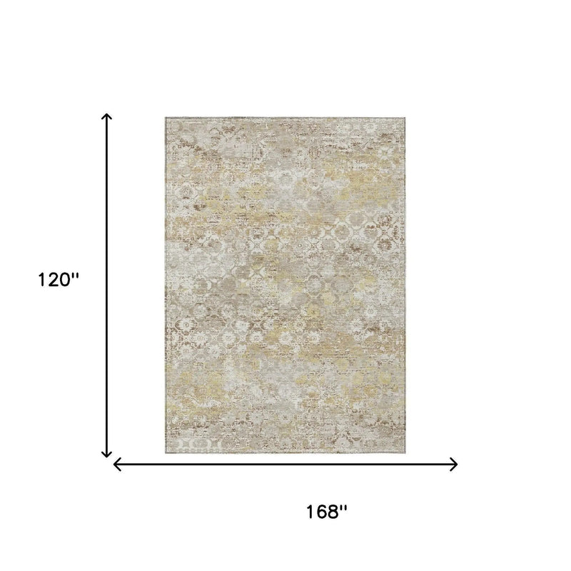 10' X 14' Ivory And Silver Floral Medallion Washable Indoor Outdoor Area Rug Homeroots Outdoor
