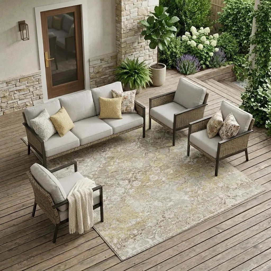 10' X 14' Ivory And Silver Floral Medallion Washable Indoor Outdoor Area Rug Homeroots Outdoor