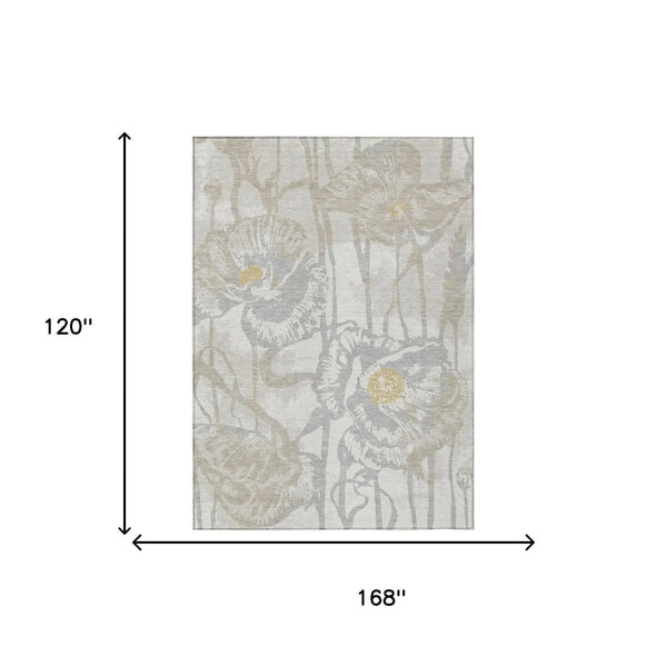 10' X 14' Ivory And Silver Floral Washable Indoor Outdoor Area Rug Homeroots Outdoor